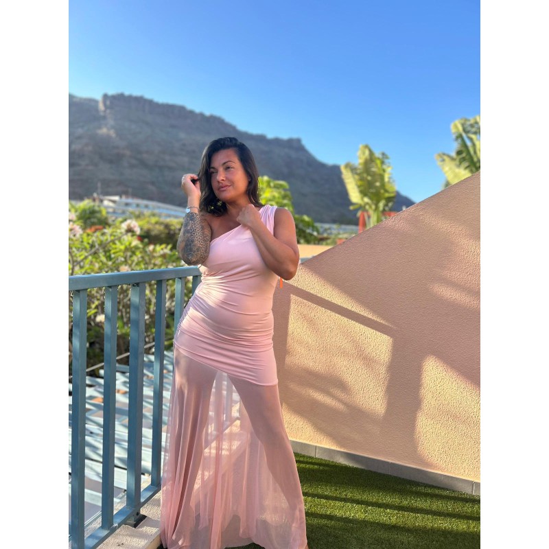 VESTIDO TULL ASIMETRICO ROSA