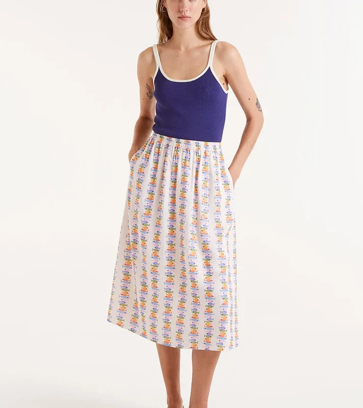 FALDA MIDI ESTAMPADO MARINO