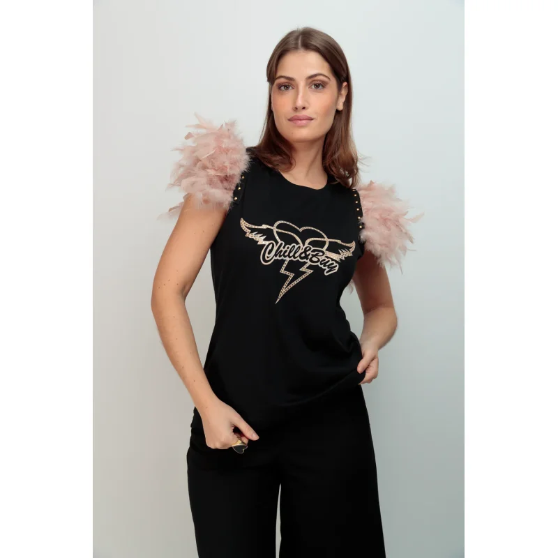 CAMISETAS PLUMAS BEIGE